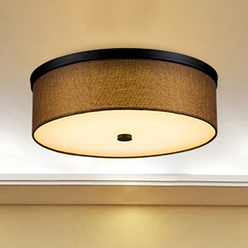 Cylinder Flush Mount Modernism Fabric Brown LED Flush Mount Ceiling Fixture, 16"/19.5" Dia