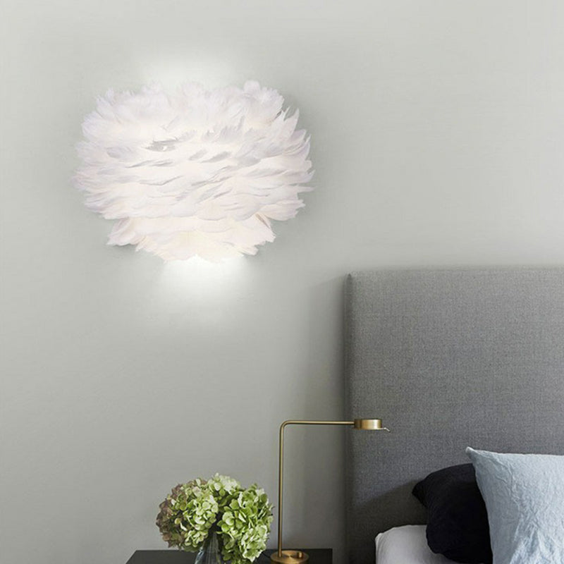 White Floral Wall Mount Light Minimalist 1 Head Feather Sconce Fixture for Bedroom