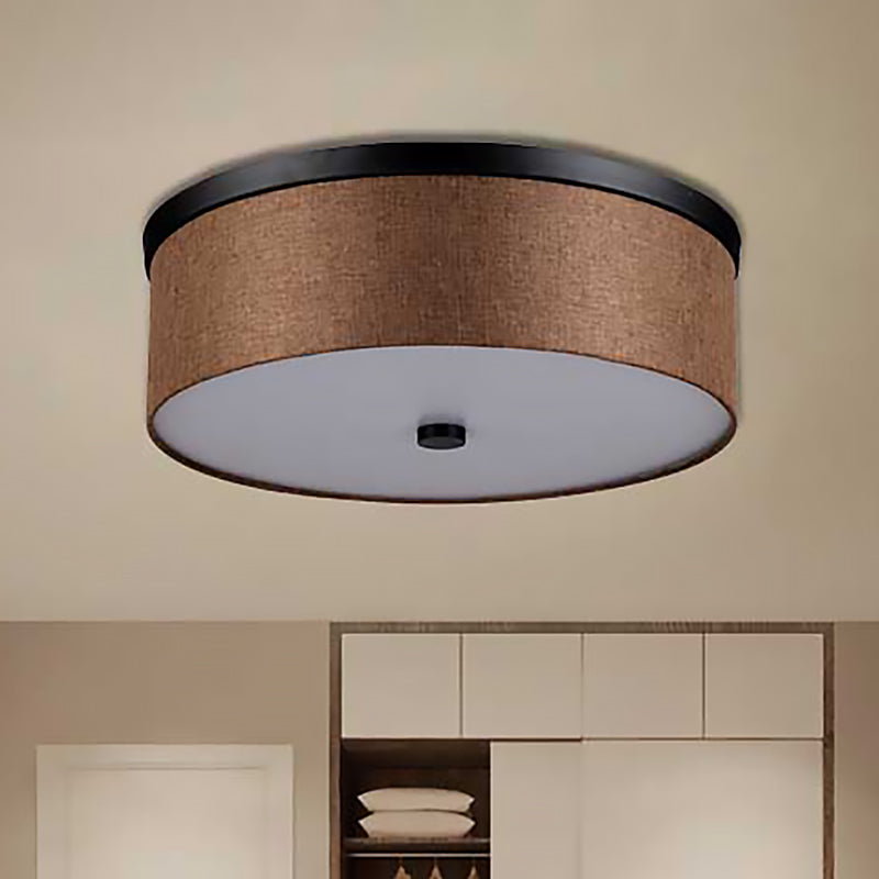 Cylinder Flush Mount Modernism Fabric Brown LED Flush Mount Ceiling Fixture, 16"/19.5" Dia