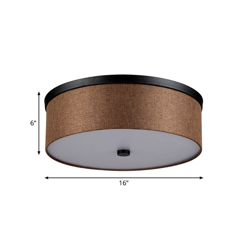 Cylinder Flush Mount Modernism Fabric Brown LED Flush Mount Ceiling Fixture, 16"/19.5" Dia