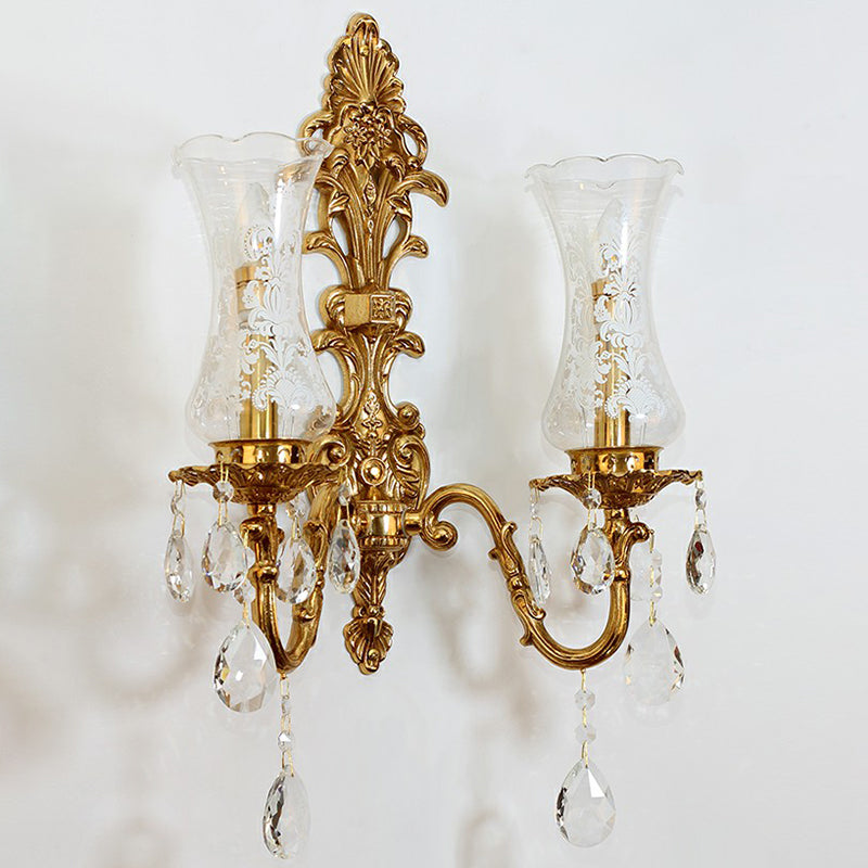 Lámpara de pared de pared de bronce de vidrio de vidrio transparente iluminación de pared de estilo retro en forma de cristal para cristal K9