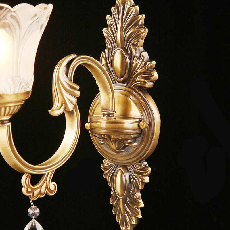 Single-bulb bloemenwand SCONCE Traditionele bronzen matwit glazen wandlampje voor gangpad