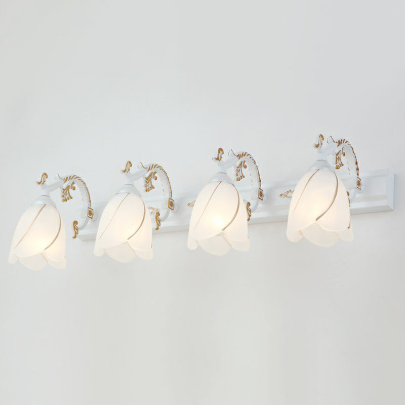 Floral Bathroom Vanity Wall Light Fixture Vintage Style Opal Glass Wall Sconce Lighting