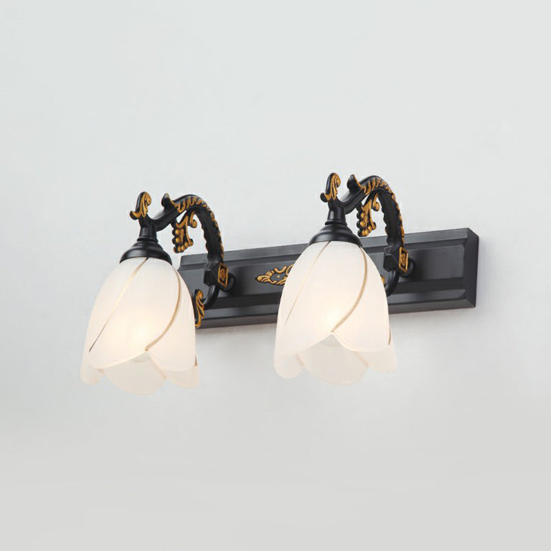 Floral Bathroom Vanity Wall Light Fixture Vintage Style Opal Glass Wall Sconce Lighting