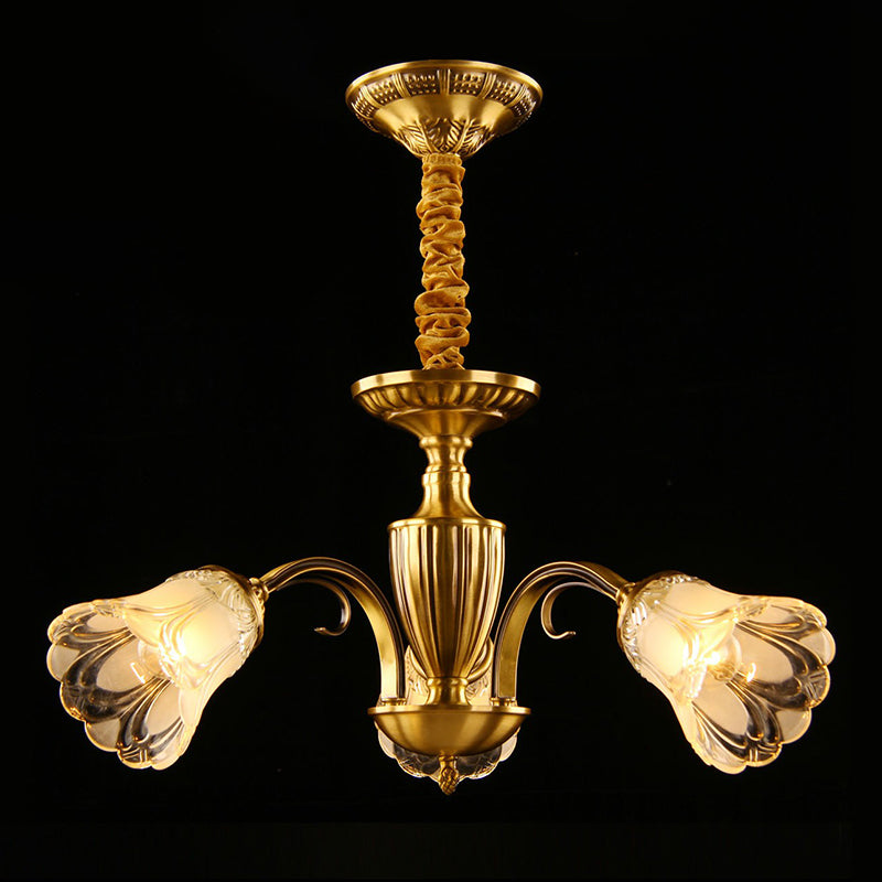 Frosted Glass Flower Kroonluchter Koloniale stijl Woonkamer Suspensie Licht in goud