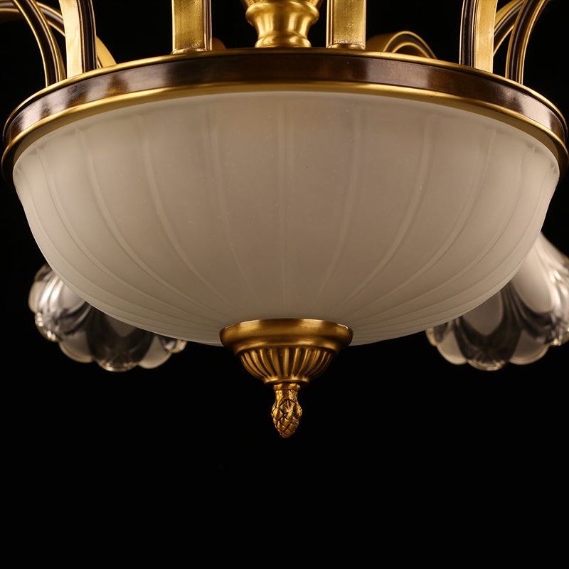 Frosted Glass Flower Kroonluchter Koloniale stijl Woonkamer Suspensie Licht in goud
