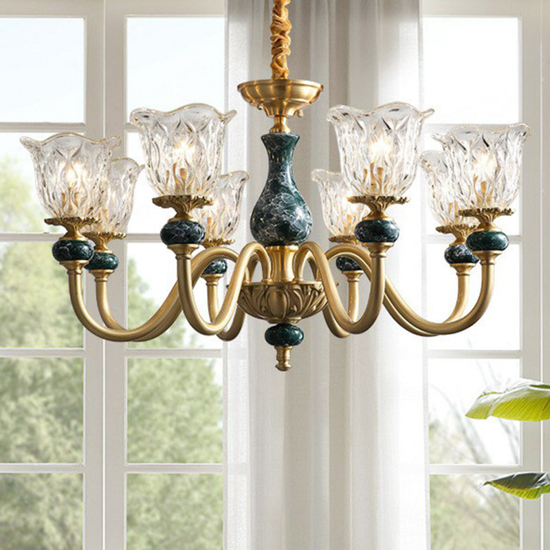 Fleur de verre transparent en cours de lustre colonial salon suspendu éclairage en laiton