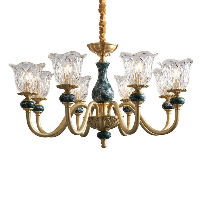 Fleur de verre transparent en cours de lustre colonial salon suspendu éclairage en laiton