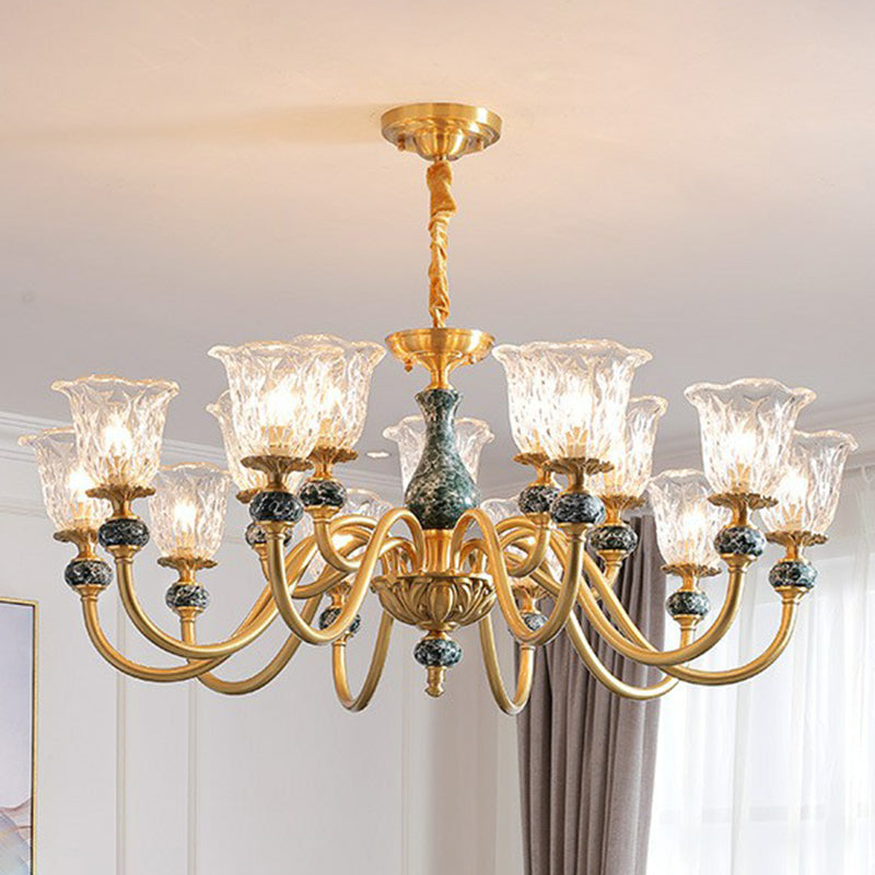 Fleur de verre transparent en cours de lustre colonial salon suspendu éclairage en laiton