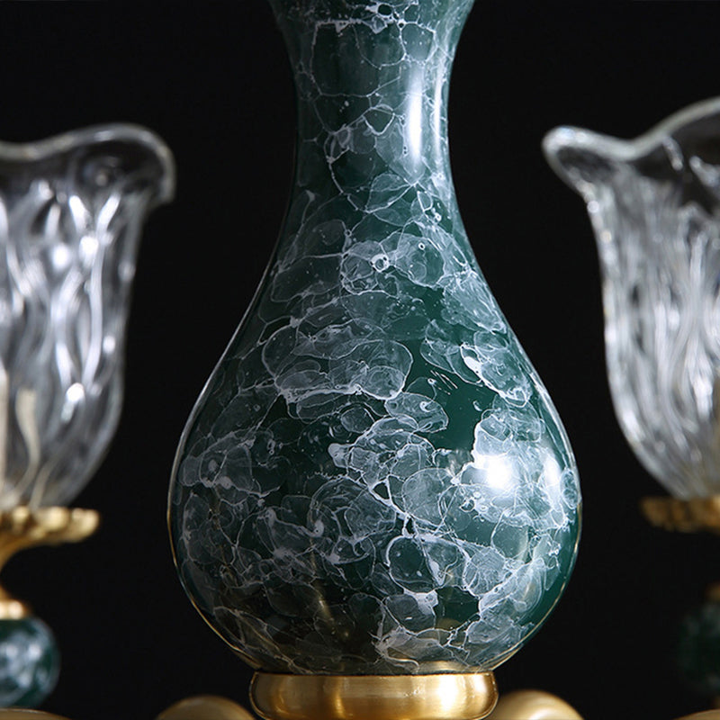 Fleur de verre transparent en cours de lustre colonial salon suspendu éclairage en laiton