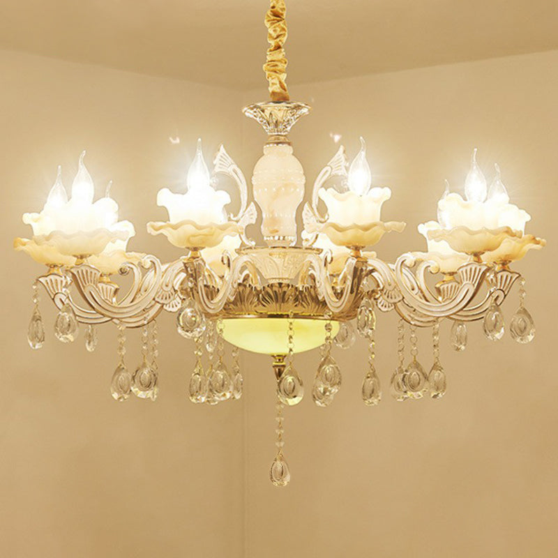 Bougette blanche Cougie lustre Light Traditional Grosted Glass Living Room Pendant Crystal Deco