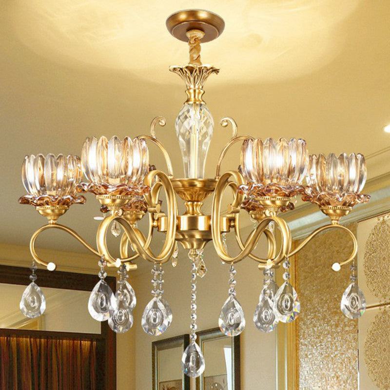 Bloem woonkamer hangende lamp retro helder kristallen glas messing kroonluchter verlichtingsarmatuur