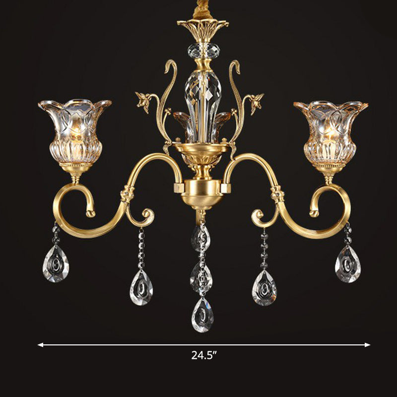 Bloem woonkamer hangende lamp retro helder kristallen glas messing kroonluchter verlichtingsarmatuur