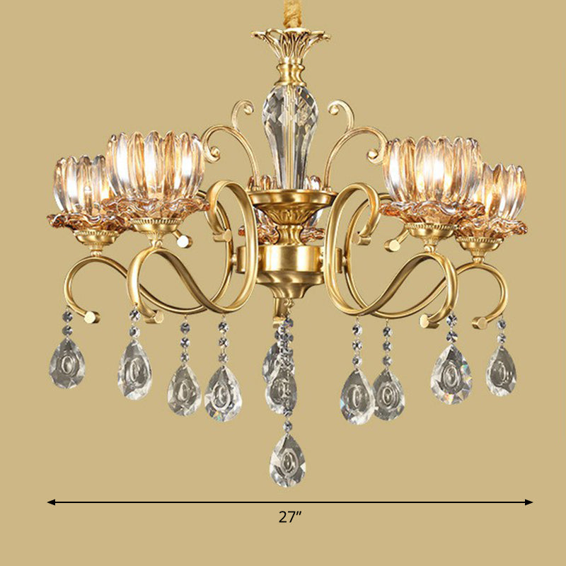 Bloem woonkamer hangende lamp retro helder kristallen glas messing kroonluchter verlichtingsarmatuur