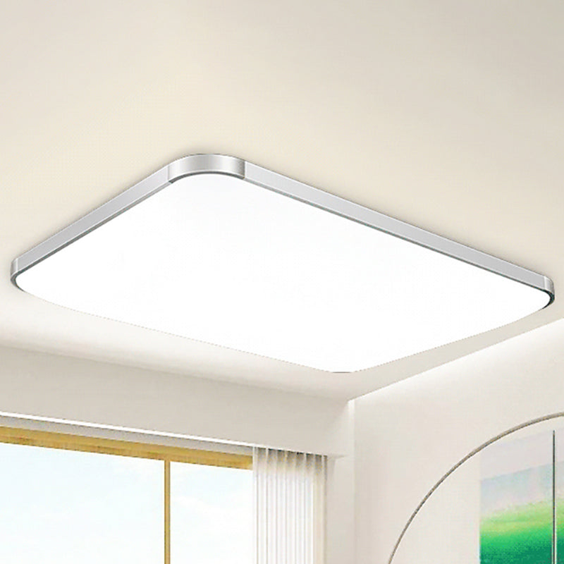 Flat Panel Flush Ceiling Light with Acrylic Diffuser Simple Style White/Silver LED Ceiling Fixture for Living Room in White, 21"/25.5"/36.5" W