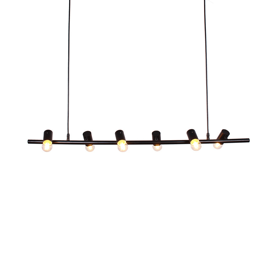 6/8 Lights Linear Island Pendant Light with Open Bulb Retro Vintage Black/White Finish Metal Hanging Light