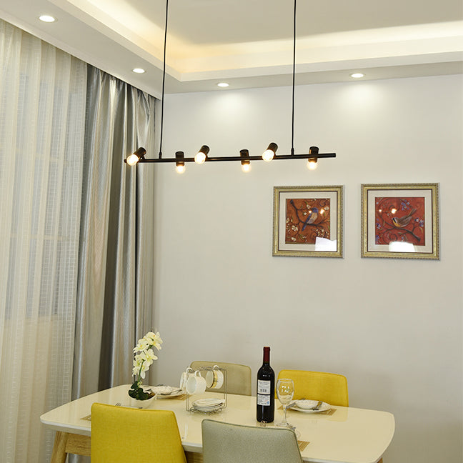 6/8 Lights Linear Island Pendant Light with Open Bulb Retro Vintage Black/White Finish Metal Hanging Light