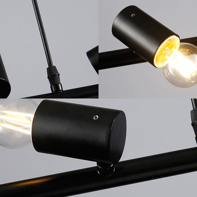 6/8 Lights Linear Island Pendant Light with Open Bulb Retro Vintage Black/White Finish Metal Hanging Light