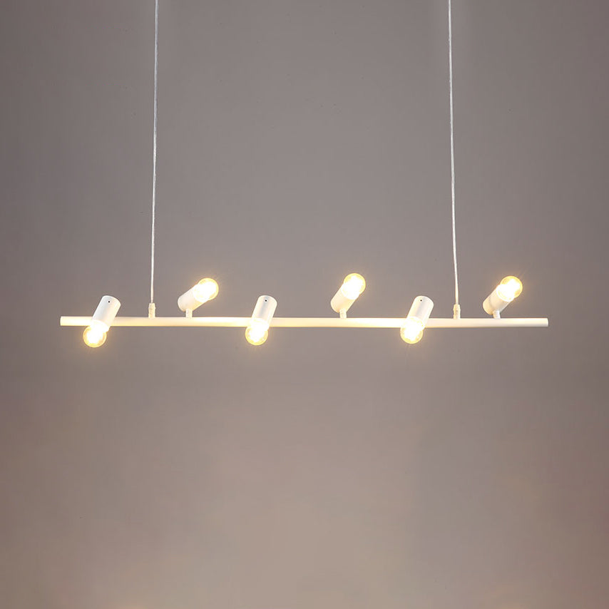 6/8 Lights Linear Island Pendant Light with Open Bulb Retro Vintage Black/White Finish Metal Hanging Light