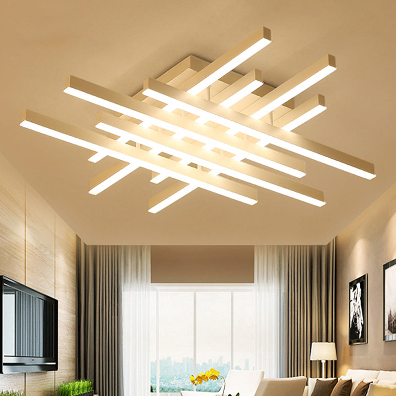 31 "/39" Wide LED Living Room Flushmount Illuminazione con Traverse Acrilico Shade White Flush Mount Lampada in luce calda/bianca