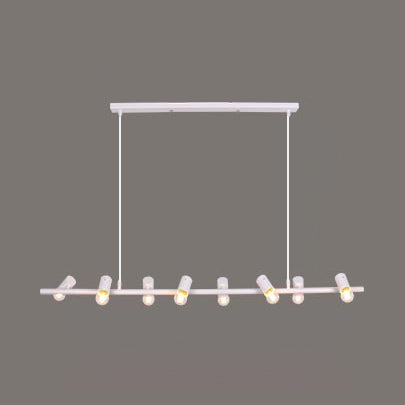 6/8 Lights Linear Island Pendant Light with Open Bulb Retro Vintage Black/White Finish Metal Hanging Light