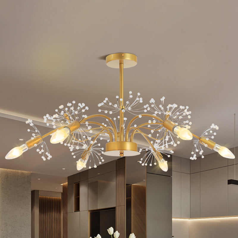 Élégant Gold Plafond Pendant Light Cougie 7 Lumières Chandelier en métal avec un pissenlit en cristal pour l'hôtel