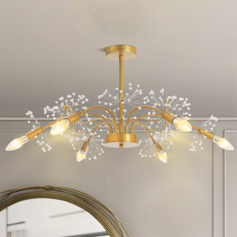 Élégant Gold Plafond Pendant Light Cougie 7 Lumières Chandelier en métal avec un pissenlit en cristal pour l'hôtel