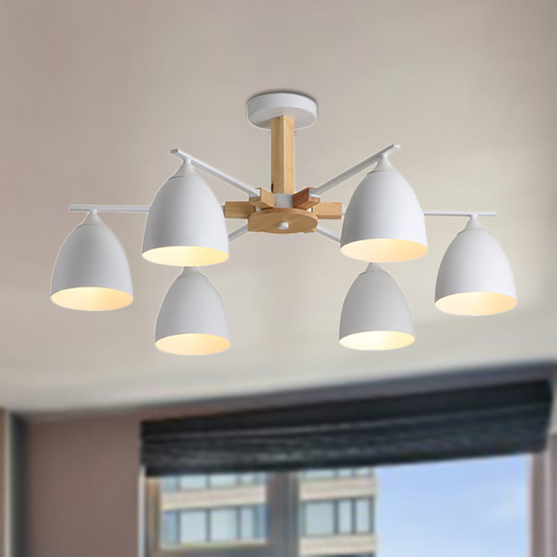 Metallkuppel Schatten Hängender Kronleuchter 3/6 Lichter moderne Holzarmdecke Hängende Lampe in Grün/Grau/Weiß