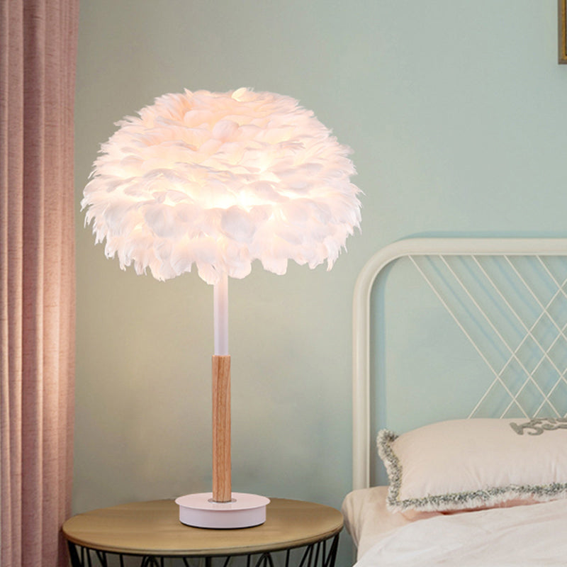 Dome Shaded Bedside Table Lighting Feather 1 Head Minimalistic Night Stand Light