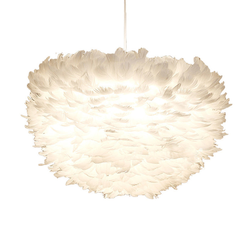 Feather Hemispherical Pendant Lamp Minimalism Feather White Suspension Light for Bedroom