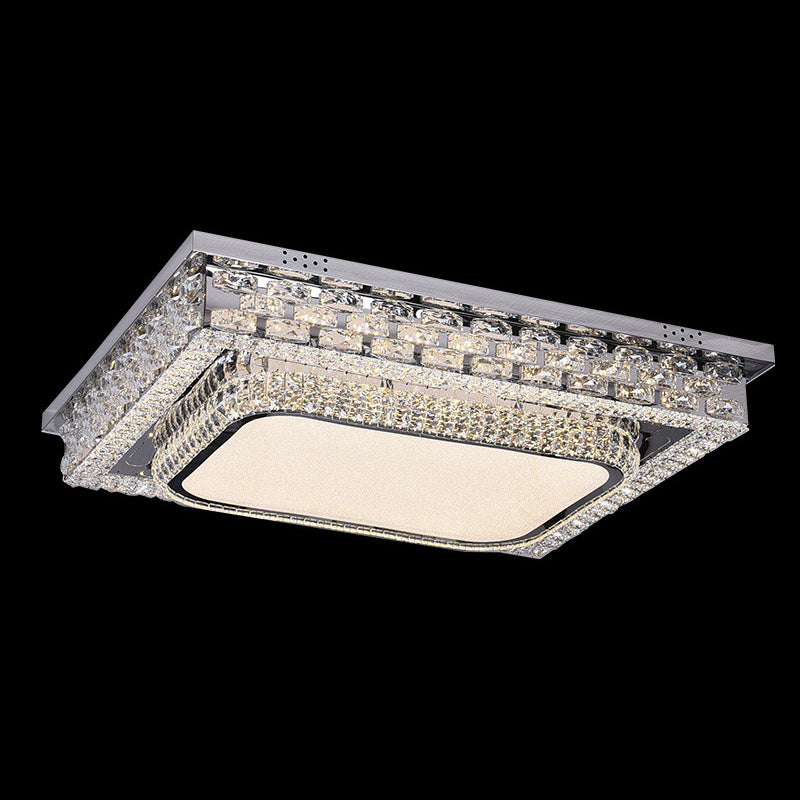 Rectangular LED Ceiling Lighting Modern Beveled Crystal Clear Flushmount for Bedroom