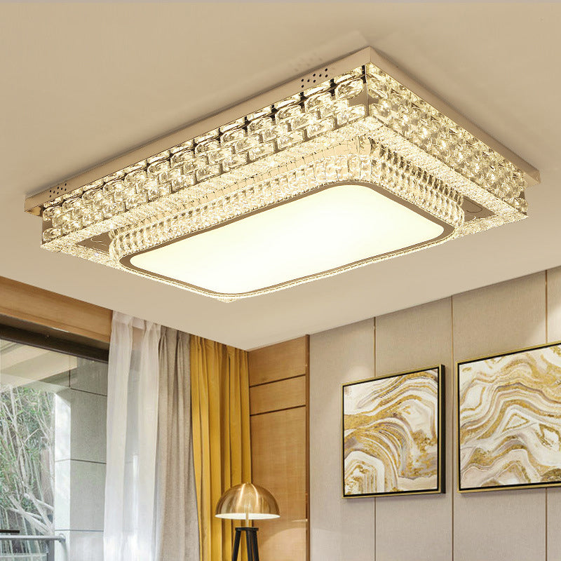 Rectangular LED Ceiling Lighting Modern Beveled Crystal Clear Flushmount for Bedroom