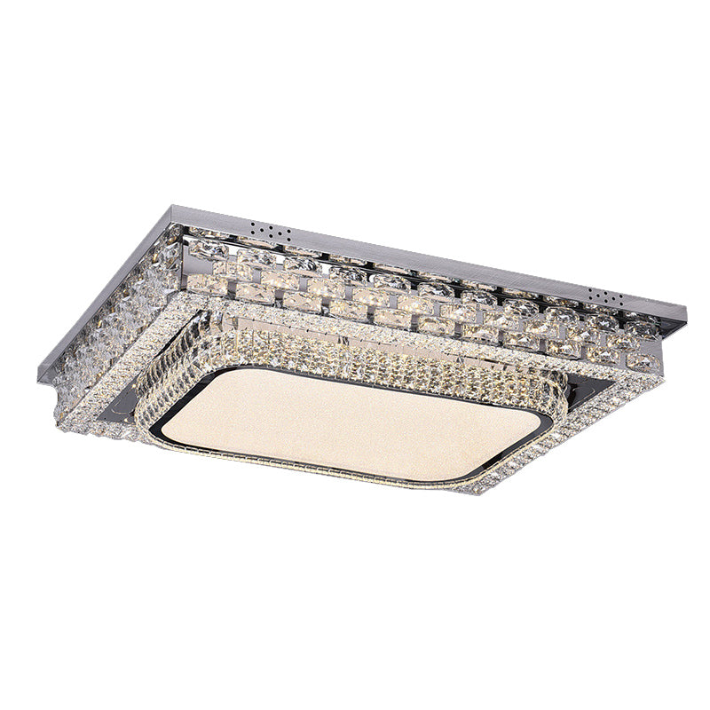 Rectangular LED Ceiling Lighting Modern Beveled Crystal Clear Flushmount for Bedroom