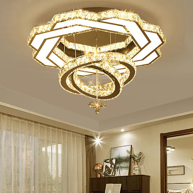 Zilverringen plafond spoeling licht eigentijdse kristallen led spoeling mount lamp armatuur voor slaapkamer