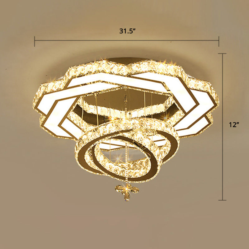 Zilverringen plafond spoeling licht eigentijdse kristallen led spoeling mount lamp armatuur voor slaapkamer