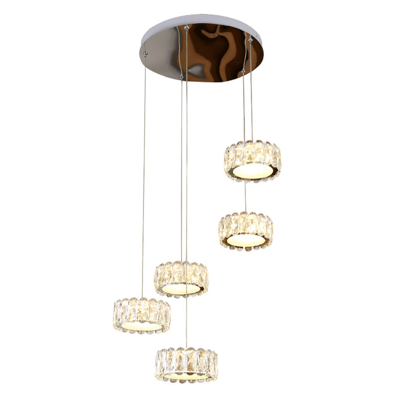 Ronde eetkamer plafondlamp afgeschuinde gesneden K9 kristal minimalistische LED multi hanger in Clear