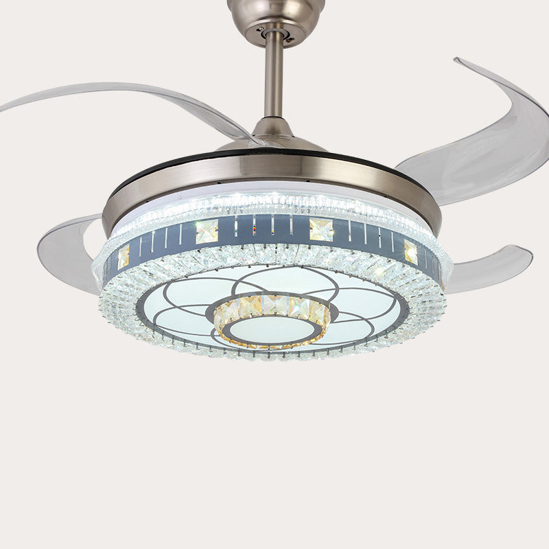 Luz de ventilador colgante de cristal redondeo de control remoto azul remoto LED LED SEMI FLUSH CON 4 HOJAS, 42 "W