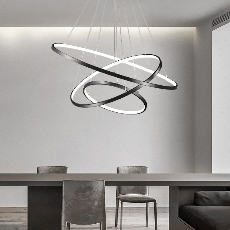 Height Adjustable Ring LED Pendant Lighting Simplicity Metal Black Chandelier for Dining Room
