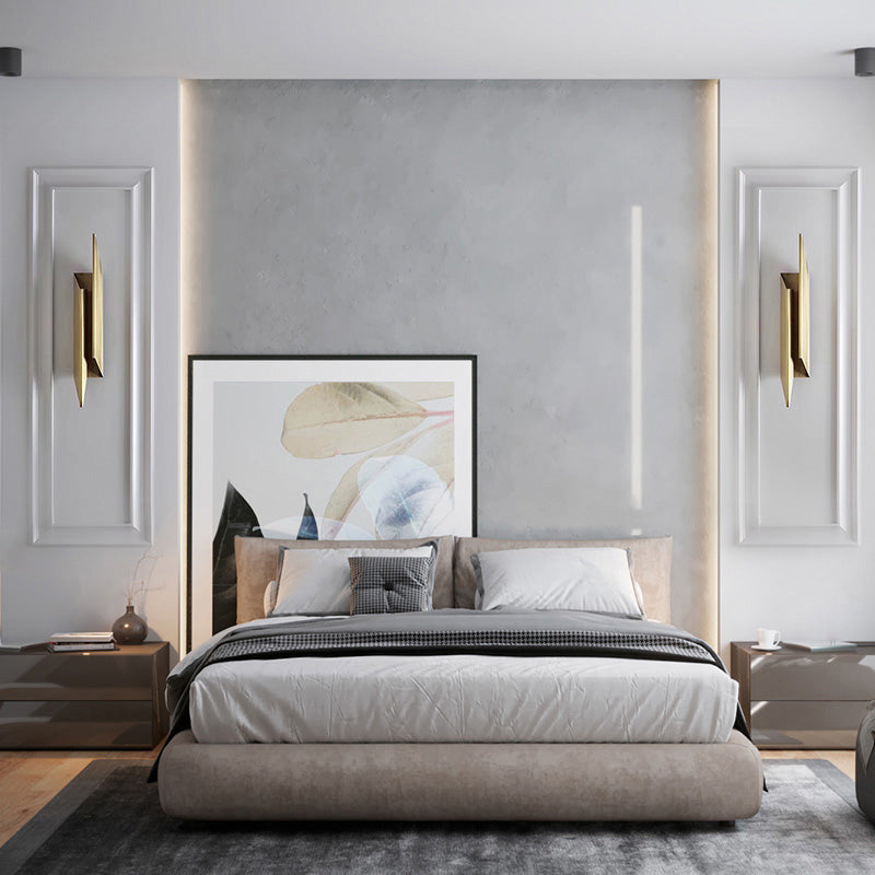 Art Deco Quad Shaped Sconce Light Metallic Bedroom LED Wall Lamp Fixture in Gold