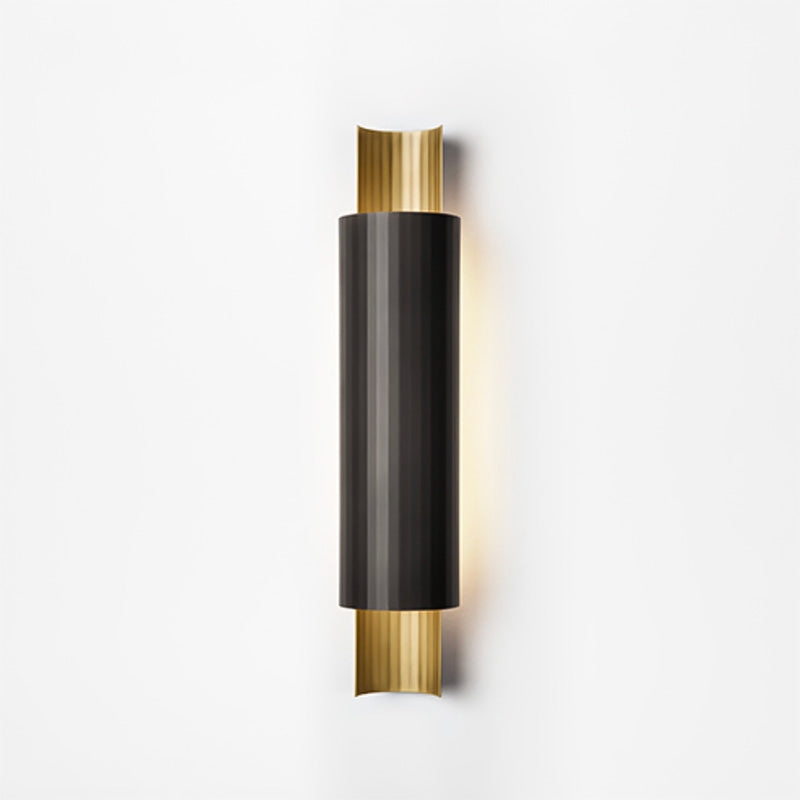 Pipe Shaped LED Wall Mount Lighting Postmodern Metal Bedside Sconce in Black and Gold Inner