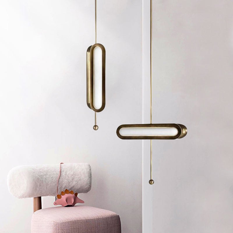 Metal Oblong Suspension Lighting Postmodern Gold Plated LED Hanging Light for Dining Room