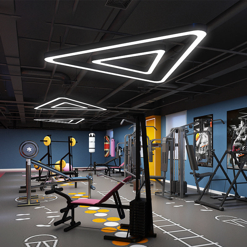 Triangular Gym Ceiling Hang Light Metallic Modern LED Chandelier Lighting in Black