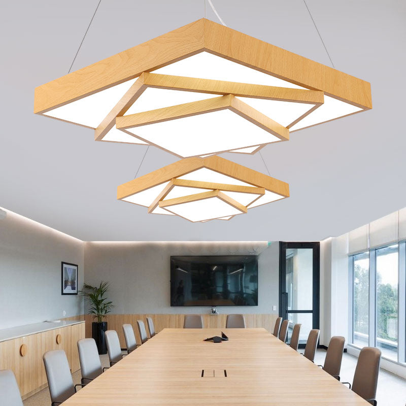 Luce a sospensione a led quadrata a livello Light MODER MODER MODER MODERY OFFICE IN LIGHT LEGNO