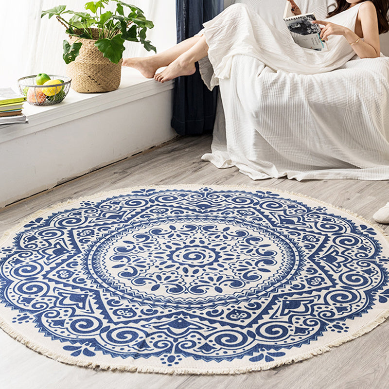 Leisure Tribal Printed Rug Multi-Color Jute Area Carpet Easy Care Pet Friendly Stain-Resistant Indoor Rug for Bedroom