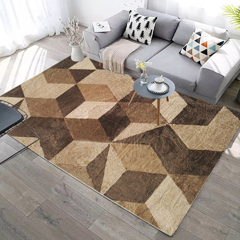 Relaxing Geometric Rug Multi-Colored Polyster Area Carpet Non-Slip Backing Stain-Resistant Indoor Rug for Parlor
