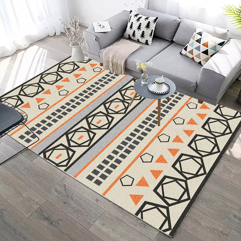Relaxing Geometric Rug Multi-Colored Polyster Area Carpet Non-Slip Backing Stain-Resistant Indoor Rug for Parlor