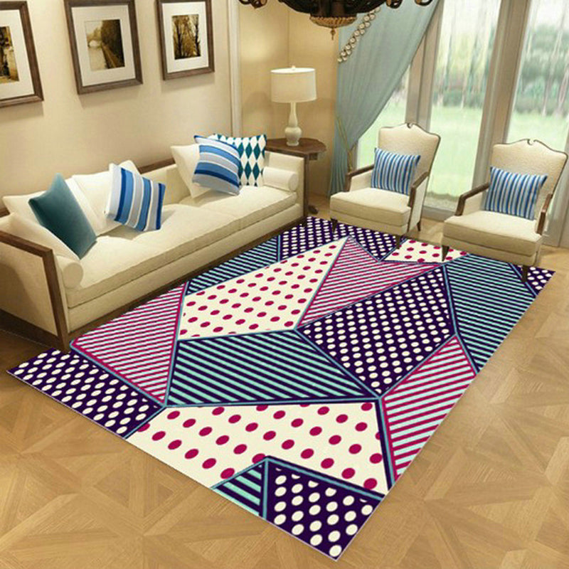 Nordic Living Room Rug Multi-Color Geometric Indoor Rug Synthetics Anti-Slip Backing Machine Washable Area Carpet