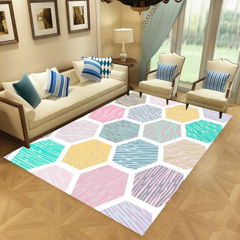 Nordic Living Room Rug Multi-Color Geometric Indoor Rug Synthetics Anti-Slip Backing Machine Washable Area Carpet