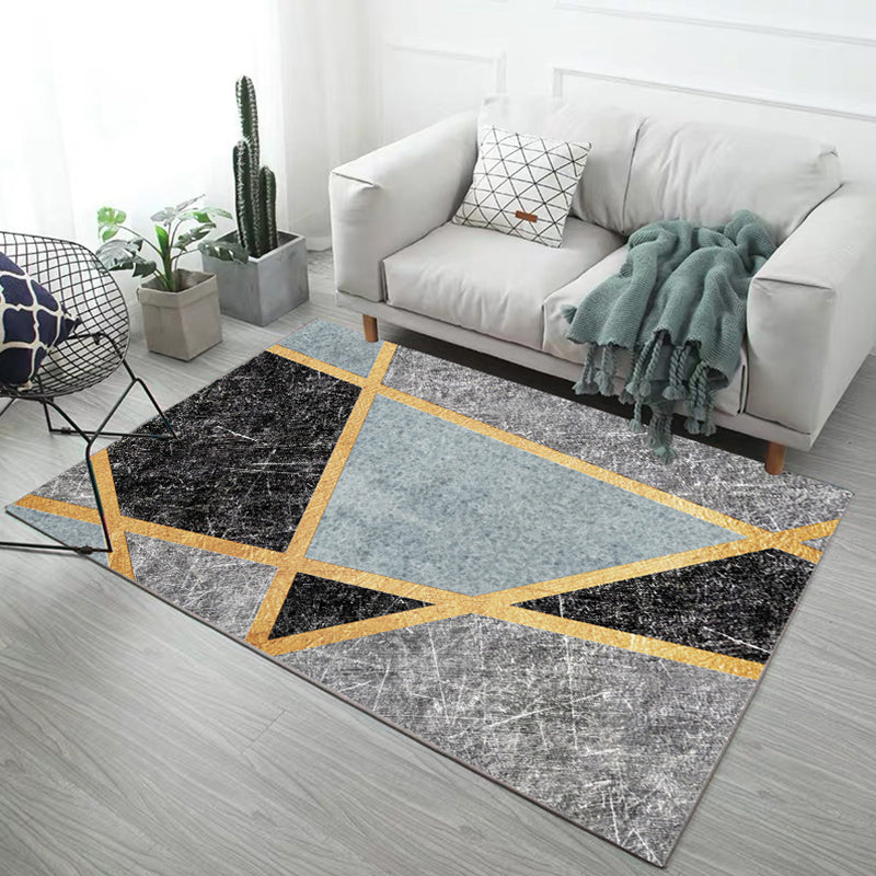 Minimalistischer Teppich mit geometrischem Druck, mehrfarbiger Synthetik-Innenteppich, rutschfeste Unterseite, haustierfreundlicher Teppich für den Salon