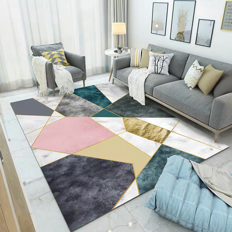 Simple Living Room Rug Multi-Color Geometric Print Indoor Rug Synthetics Anti-Slip Backing Stain-Resistant Carpet